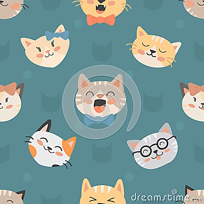 Seamless hipster cats pattern vector illustration Vector Illustration