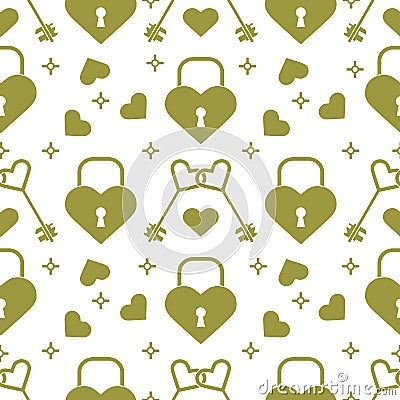 Seamless holiday pattern. Hearts, lock, keys Vector Illustration