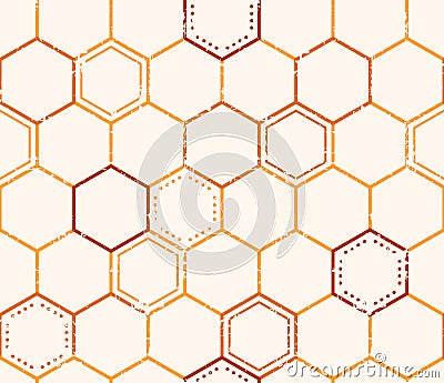 Seamless honey pattern with outlined honey cells Vector Illustration