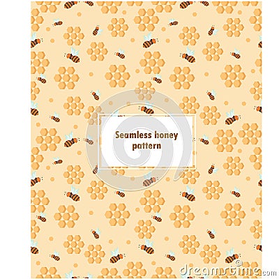 Seamless honeycomb pattern, bees on yellow background Stock Photo