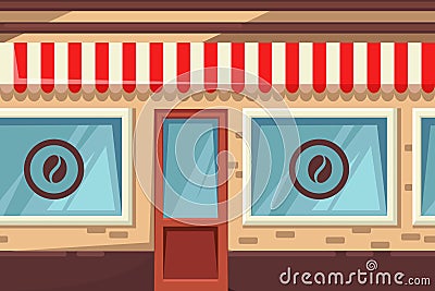Seamless horizontal background with street cafe, bakery or coffee shop. Vector cartoon illustration of city building Vector Illustration