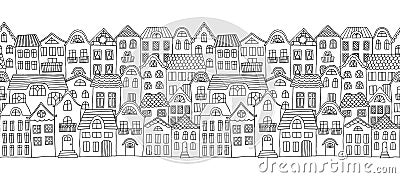 Seamless horizontal banner with cute little houses Vector Illustration