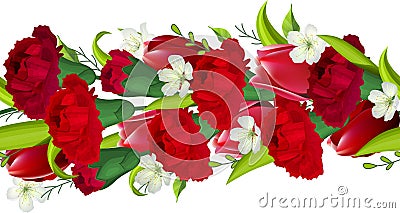 Seamless horizontal border with carnations and Vector Illustration