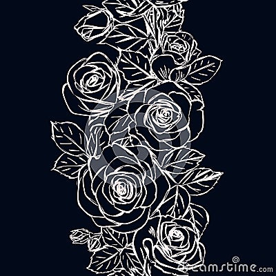 Seamless horizontal floral pattern with blooming roses and leave Vector Illustration