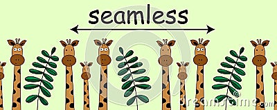 Seamless horizontal kids flat doodle illustration with giraffes family for kids sites, books, cards, t-shirts, greetings, banner Cartoon Illustration