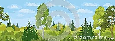 Seamless Horizontal Landscape, Summer Forest Vector Illustration