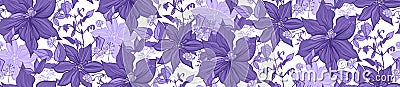 Seamless horizontal pattern with purple flowers clematis on white background Stock Photo