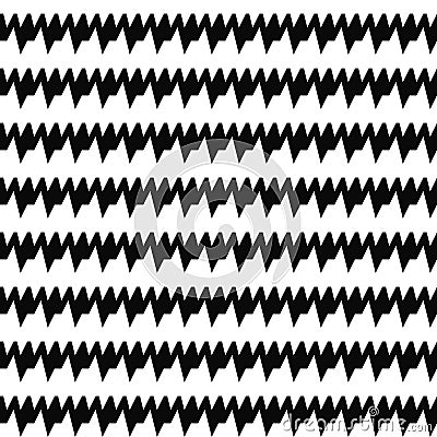 Seamless horizontal sharp edges lines pattern. Repeated black jagged stripes on white background. Zigzag motif. Vector Illustration