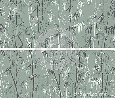 Seamless by horizontal wide banners with many bamboos in asian s Vector Illustration