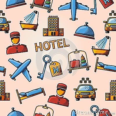 Seamless hotel handdrawn pattern Vector Illustration