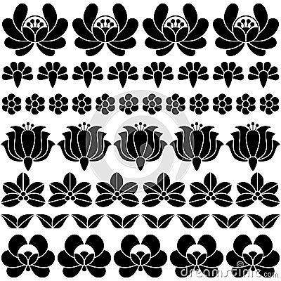 Seamless Hungarian black folk art pattern - floral Kalocsai embroidery Vector Illustration