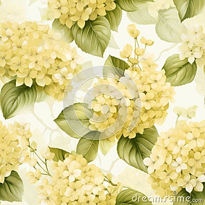 Seamless Hydrangea Wallpaper In Yellow And Ivory Colors Cartoon Illustration