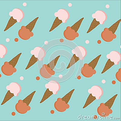 Seamless of Ice-cream cone with pink and chocolate brown color o Vector Illustration