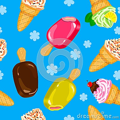 Seamless Ice cream pattern in Cartoon Illustration