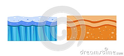 Seamless ice and sand ground textures, endless platforms for game user interface, element for mobile or computer games Vector Illustration