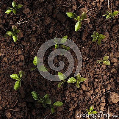 A seamless pattern of fertile soil with some green sprouts Cartoon Illustration