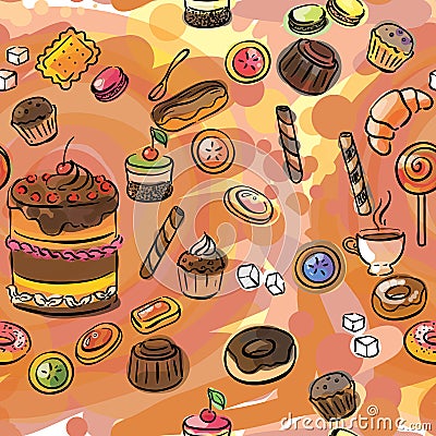 Seamless illustration of a set of sweets Vector Illustration