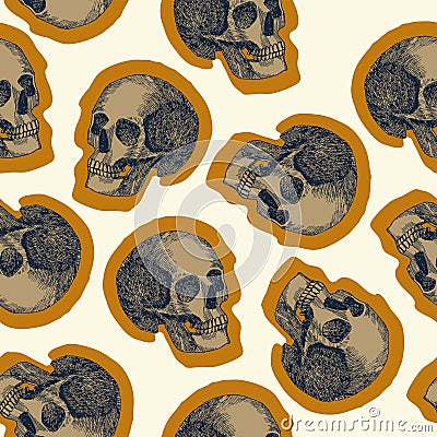 Seamless skull pattern beige background Vector Illustration