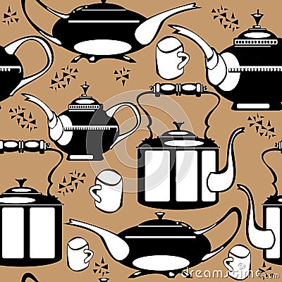 Seamless illustration teapot on brown Vector Illustration