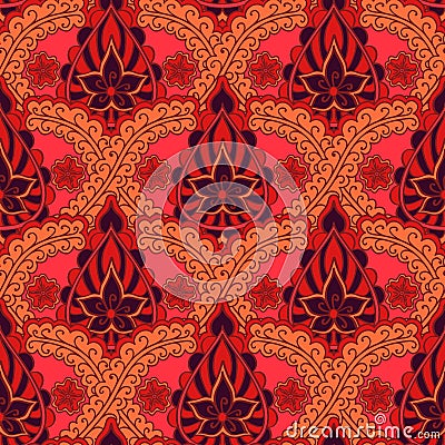 Seamless indian pattern. Bright repeating background in the style of Indian fabrics. Vector Illustration