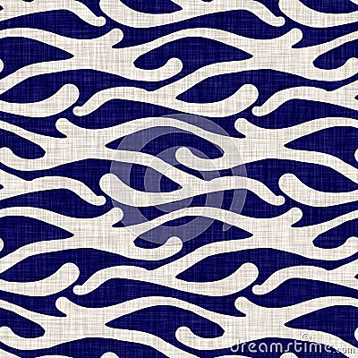 Seamless indigo washed stripe texture. Blue woven boro linen cotton dyed effect background. Japanese repeat batik resist Stock Photo