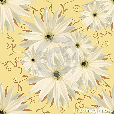 Seamless infinite background floral.. White-yelliw flowers. For design and printing. Background of natural flowers. Stock Photo