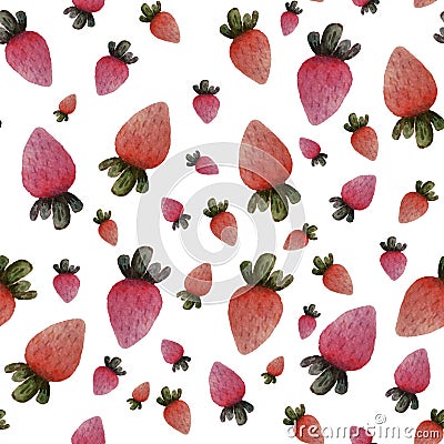 Seamless isolated colorful watercolor strawberries on white background Cartoon Illustration