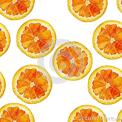 Watercolor orange pattern. Seamless isolated watercolor orange slices pattern on white background Stock Photo