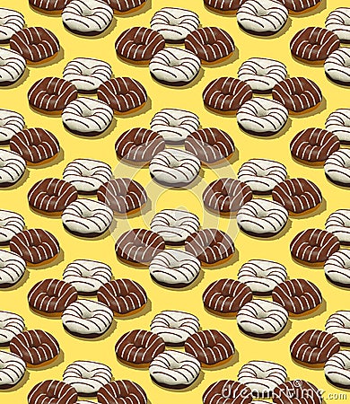 Seamless isometric 3d render pattern. Chocolate assorted donuts.Minimal design. Donuts lover, Restaurant, bakery candy shop, food Stock Photo
