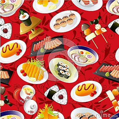 Seamless Japanese food pattern Vector Illustration