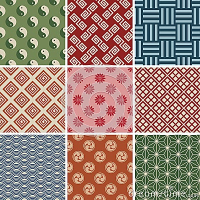 Seamless Japanese Traditional Red Pattern Set Stock Photo - Image: 15474060