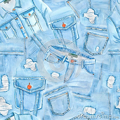 Seamless jeans pattern-blue denim texture. Denim patchwork material. Vector Illustration