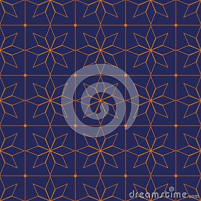 Seamless jpg background with golden navy blue geometric pattern repeating background. Stock Photo