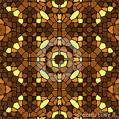 Seamless kaleidoscopic mosaic yellow-brown tile pattern Stock Photo