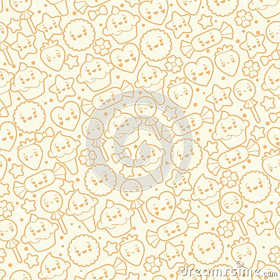 Seamless kawaii pattern with cute cakes Vector Illustration