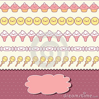 Seamless kawaii pattern with cute cakes Vector Illustration