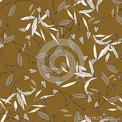 Seamless khaki graphic texture on light background. Summer beach or jungle art print. Banana tropical pattern with hand drawing Vector Illustration