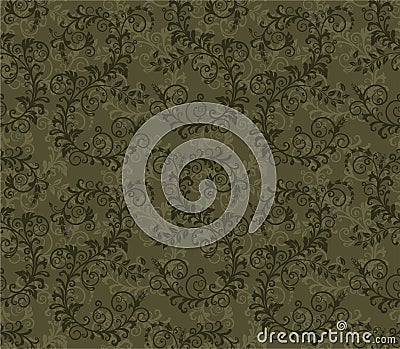 Seamless khaki green foliage pattern Vector Illustration