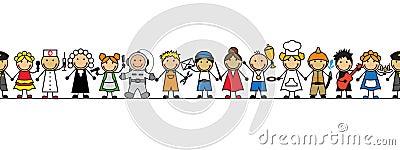 Seamless kids in costumes professions stand in a row Vector Illustration