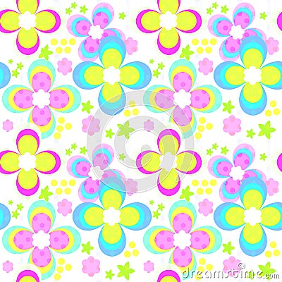 Seamless kids floral pattern with bright flowers Stock Photo