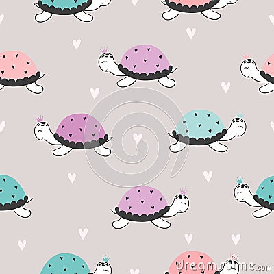 Seamless kids pattern with colorful turtles Vector Illustration