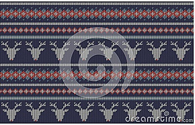 Seamless knitted pattern on blue background Vector Illustration