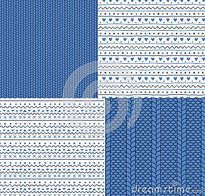 Seamless knitted patterns and ornaments Vector Illustration