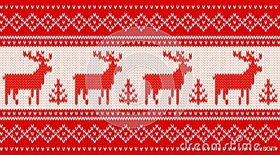 Seamless knitting pattern with deers Vector Illustration