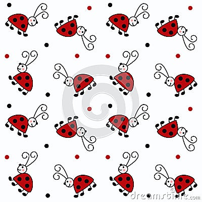 Seamless ladybug pattern background Vector Illustration