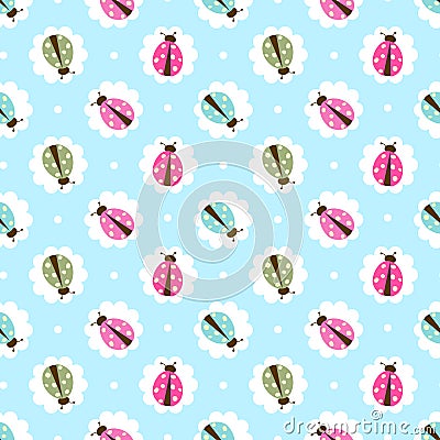 Seamless ladybug pattern Vector Illustration