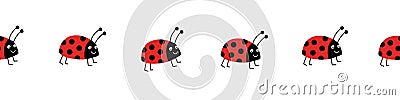 Seamless ladybug vector border. Flat red Ladybugs on white horizontal repeating pattern. Cute summer bug animal kids background Vector Illustration