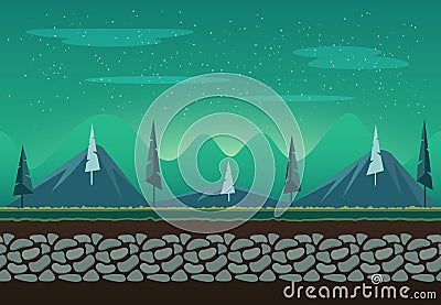 Seamless landscape for game background Vector Illustration