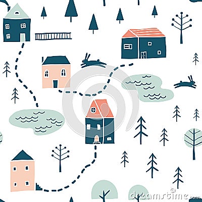 Seamless landscape pattern Vector Illustration