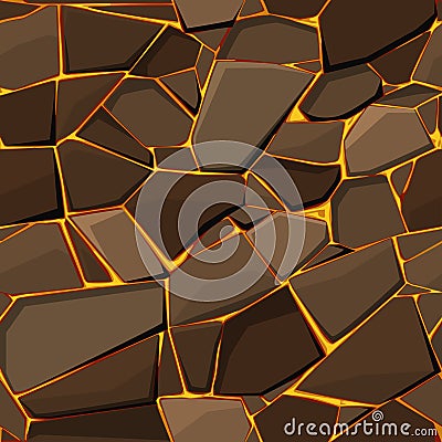 Seamless lava or fire pattern with brown stones for graphic design. Vector Illustration